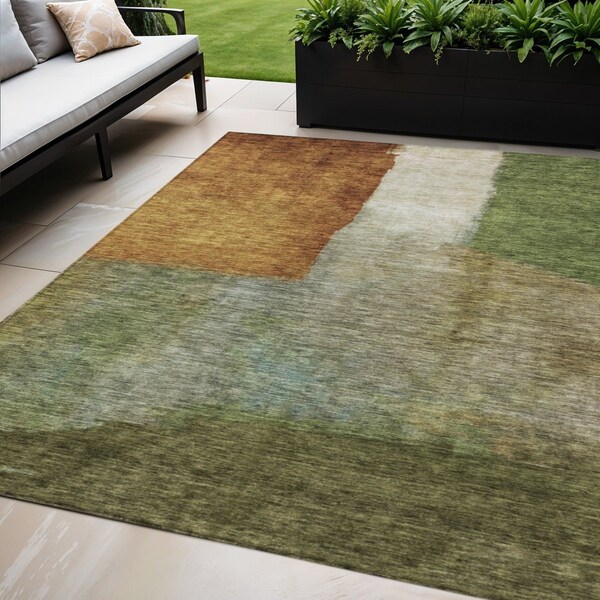 Homeroots 5' X 8' Green Copper And Beige Abstract Washable Indoor Outdoor Area Rug 603726 - main