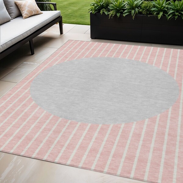 Homeroots 5' X 8' Pink And Silver Striped Washable Indoor Outdoor Area Rug 597188 - main
