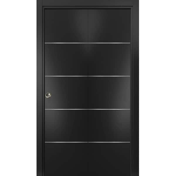 Sartodoors Sliding Closet Bi-fold Doors, Planum 0020 Matte Black, Sturdy Tracks Moldings Trims Hardware Set, W PLANUM0020BF-BLK-64 x 80 (2* 32x80) - main