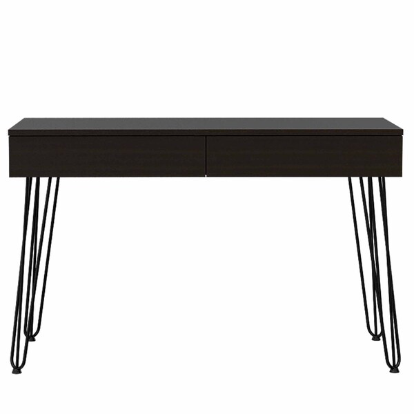 Homeroots 47" Black and Brown Wood Computer Desk With Two Drawers 403812 - main