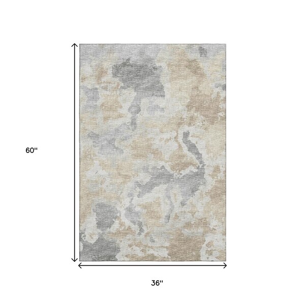 Homeroots 3' X 5' Beige Charcoal And Gray Abstract Washable Indoor Outdoor Area Rug 643589 - main