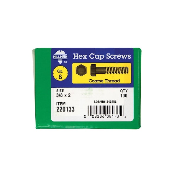 Hillman Hex Head Cap Screw 3/8 in D X 2 in L Heat Treated Steel Heat Treated 220133 - main