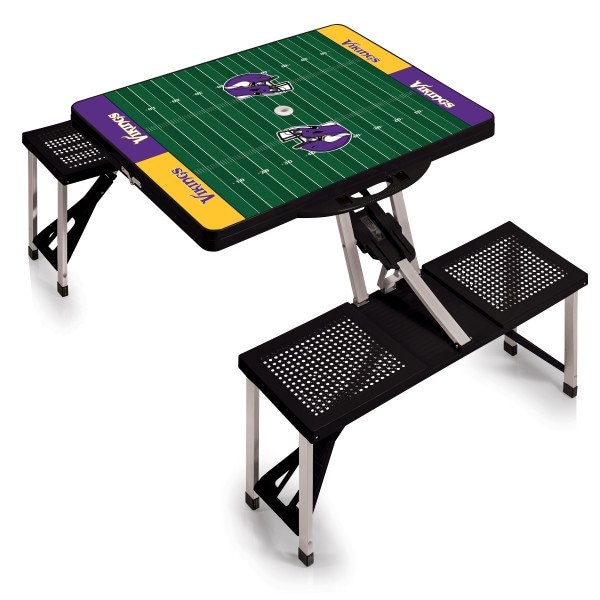 Picnic Time Family Of Brands Minnesota Vikings - Picnic Table Portable Folding Table with Seats, (Black) 811-00-175-185-2 - main