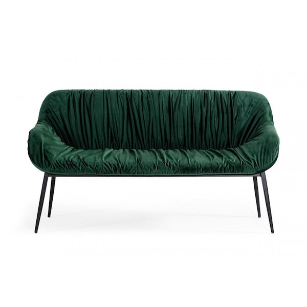 Homeroots 56in Green and Black Velvet Upholstered Dining Bench 473165 - main