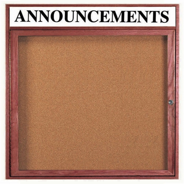 Aarco Enclosed Bulletin Board Customizable Header and Cherry Stained Red Oak Frame, 36''Hx36''W CBC3636RH - main