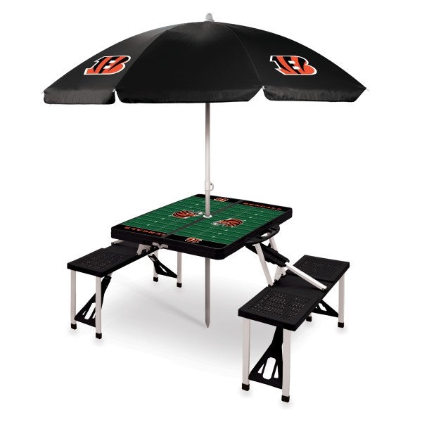 Picnic Time Family Of Brands Cincinnati Bengals - Picnic Table Portable Folding Table with Seats and Umbrella, (Black) 811-02-175-075-2 - main