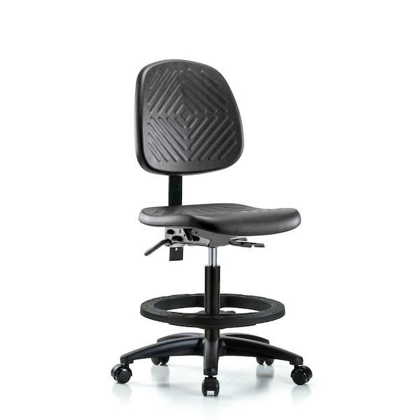 Blue Ridge Ergonomics Bench Chair, Poly, Med, Bk, BF Casters, No Arms, 19-1/2" to 27-1/2" Height, Black; Blue BR-PMBCH-MB-RG-T0-A0-BF-RC - main
