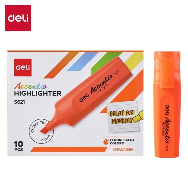 Deli DELIGHT Highlighter, Chisel Tip, Classic Orange, Quick-Dry, 10PK ES621 - main