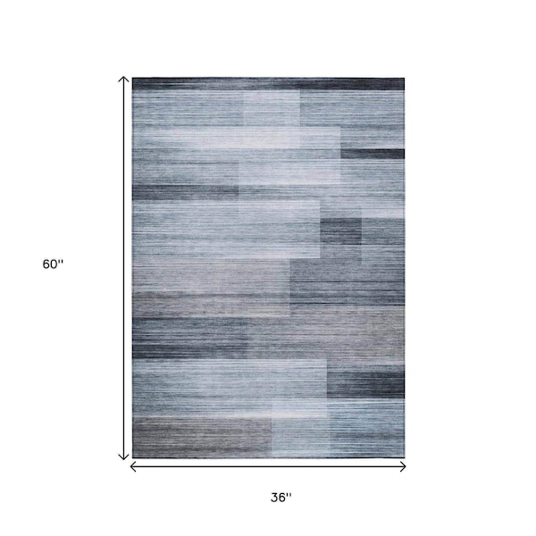 Homeroots 3' X 5' Denim Blue And Ivory Striped Washable Indoor Outdoor Area Rug 630981 - main