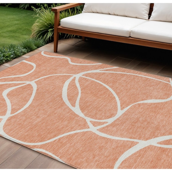 Homeroots 8' X 10' Salmon And Ivory Abstract Washable Indoor Outdoor Area Rug 597520 - main