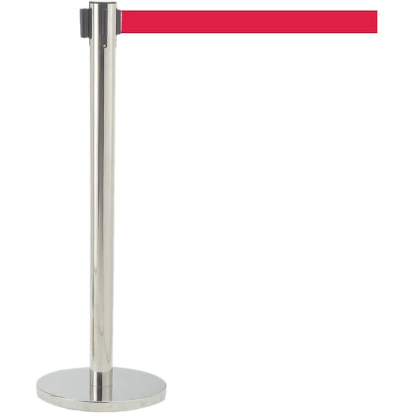 Aarco Retractable Belt Barrier, Satin Finish/Red Belt, 7 ft Length, Satin HS-7RD - main