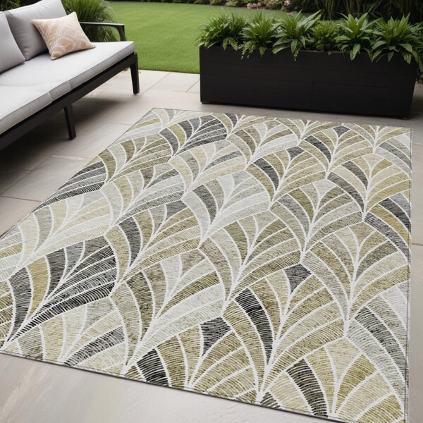Homeroots 5' X 8' Taupe Ivory And Brown Geometric Washable Indoor Outdoor Area Rug 589249 - main