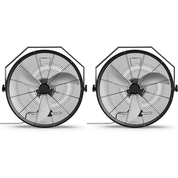 Simple Deluxe 20 Inch High Velocity Wall Mount Fan w/Rack, 3 Speed Industrial/Commercial Metal Ventilation Fan, 2PK HIFANXWALL20RK02X2 - main