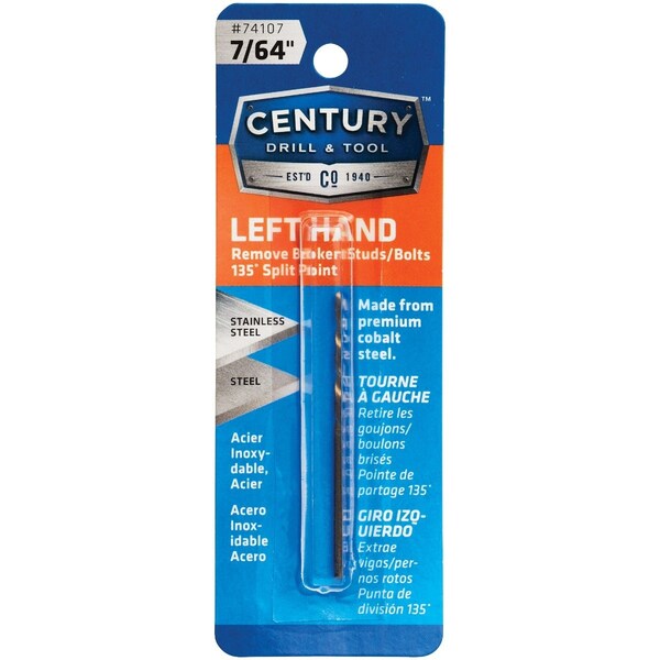 Century Drill & Tool 7/64'' Cobalt Steel Left Hand Drill Bit 74107 - main