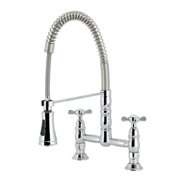 Kingston Brass Double-Handle Deck-Mount Pre-Rinse Bridge Kitchen Faucet, Polished Chrome GS1271BEX - main
