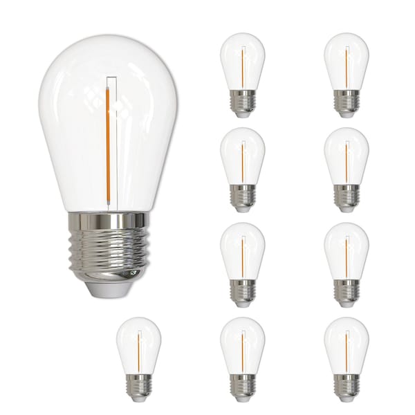 Bulbrite LED Filament 1W Dimmable S14 Light Bulbs, Clear Plastic, Medium E26 Base, 2700K, 70lu, 10PK 862742 - main