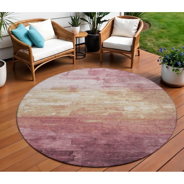 Homeroots 8' Mauve And Pink Round Striped Washable Indoor Outdoor Area Rug 610903 - main