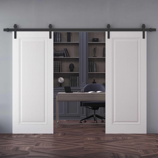 Sartodoors Double Barn Door 72x96 inches White Solid Core Modern Interior ROYAL9888DB-B-EMAL-7296 - main