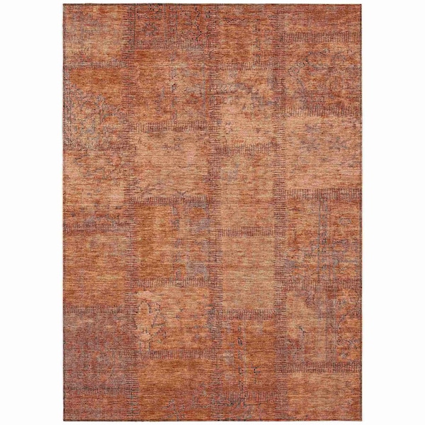Homeroots 10' X 14' Salmon Copper And Gray Patchwork Washable Indoor Outdoor Area Rug 581616 - main