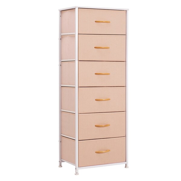 Homeroots 18" Pink and White Steel and Fabric Six Drawer Chest 484698 - main