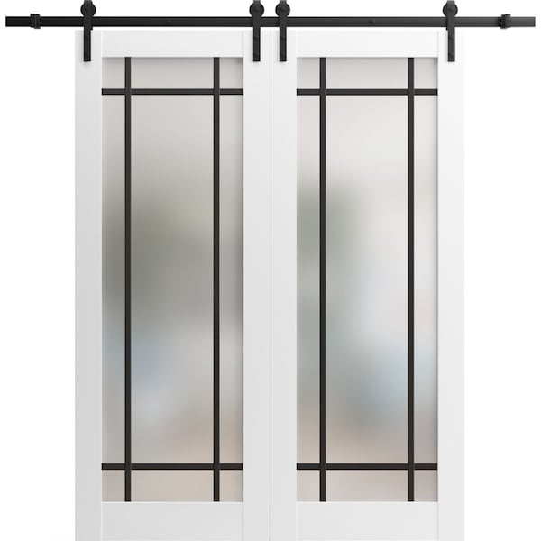 Sartodoors Sturdy Double Barn Door with Frosted Glass Planum 2112 White 56x84 (2* 28x84) Solid Core PLANUM2112DB-WS-56 x 84 (2* 28x84) - main