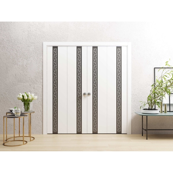 Sartodoors Sliding Closet Double Bi-fold Doors 96 x 84 inches, Planum 0333 White Silk with Black Inserts and F PLANUM0333DBF-WS-9684 - main