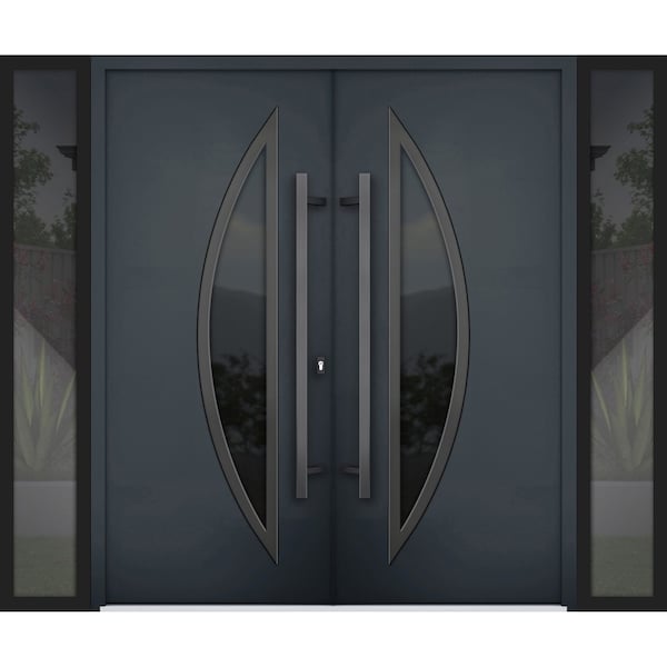 Vdomdoors Steel Double Doors Deux 6501 Anthracite 2 Sidelight Exterior Windows Stainless Inserts Single Moder DEUX6501DEXD-BLK-RH-W14+72+14 x H80 - main