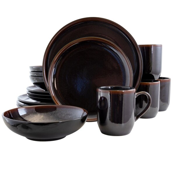 Fastfood Midnight Beach Dinnerware Set, Metallic Black - 16 Piece FA2614858 - main