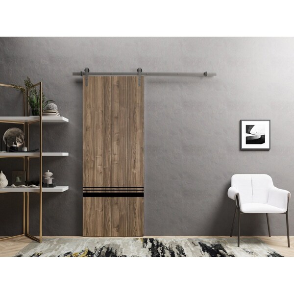 Sartodoors Sliding Barn Door with 6.6ft Hardware, Planum 0012 Walnut and Aluminum Strips, Rail Hangers Sturdy PLANUM0012BD-S-WLN-3084 - main