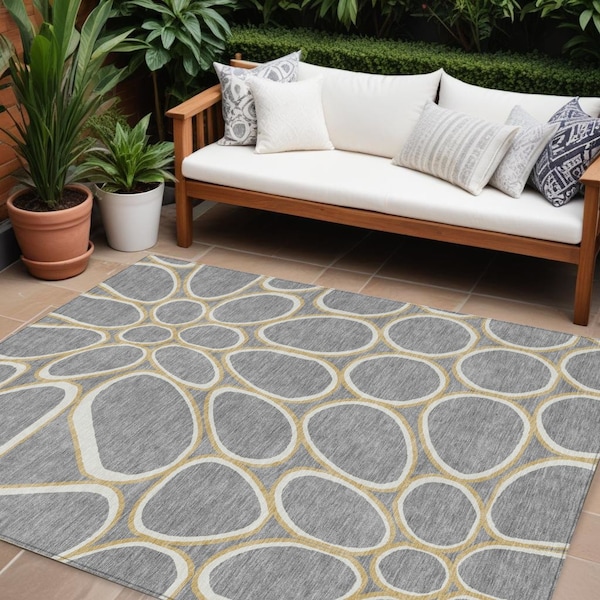 Homeroots 10' X 14' Gray Ivory And Beige Abstract Washable Indoor Outdoor Area Rug 600539 - main