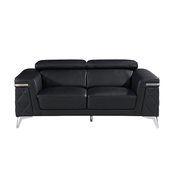 Homeroots 70" Black And Silver Metallic Top Grain Leather Loveseat 534096 - main