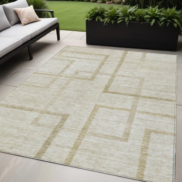 Homeroots 5' X 8' Beige Tan And Taupe Geometric Washable Indoor Outdoor Area Rug 588395 - main