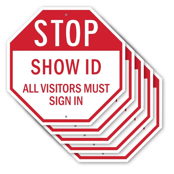 Signmission Stop Show Id All Visitors Must Sign, 10 inch X 10 inch, Aluminum Metal Signs, 5PK OC-A-5Pack-10-191 - main