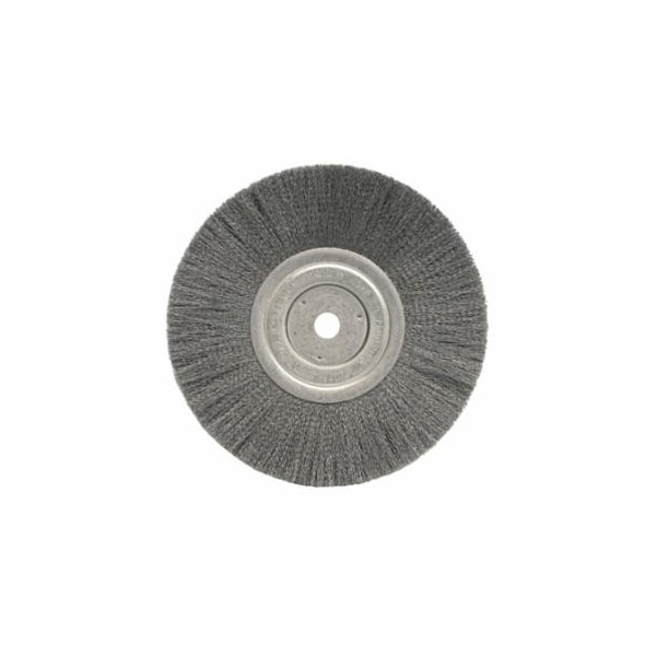 Weiler Narrow Face Crimped Wire Wheel, 8 in dia x 3/4 in W Face, 0.006 in Stainless Steel Wire, 6000 RPM 804-01775 - main