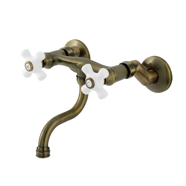 Kingston Brass Double-Handle Wall Mount Bathroom Faucet, Antique Brass KS2113PX - main