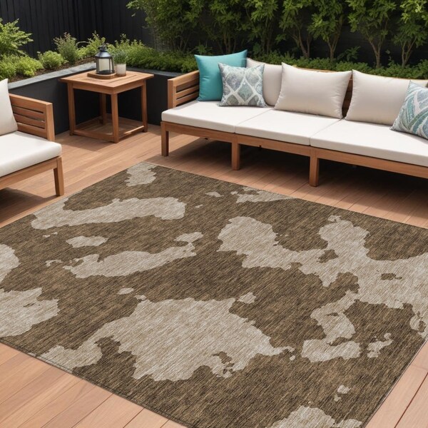 Homeroots 9' X 12' Brown And Beige Abstract Washable Indoor Outdoor Area Rug 614519 - main