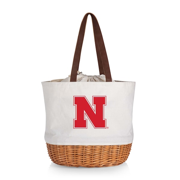 Picnic Time Family Of Brands NCAA Nebraska Cornhuskers Coronado Canvas and Willow Basket Tote - Picnic Bag 203-00-187-404-0 - main