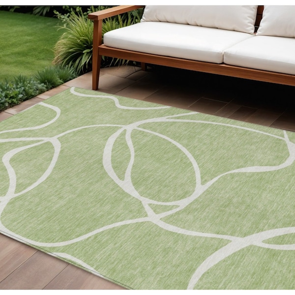 Homeroots 8' X 10' Artichoke Green And Ivory Abstract Washable Indoor Outdoor Area Rug 597454 - main