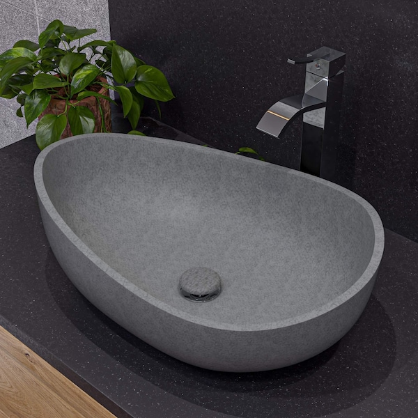 Alfi Brand 23 inch Solid Concrete Wavy Oval Above Mount Vessel Sink ABCO23O - main