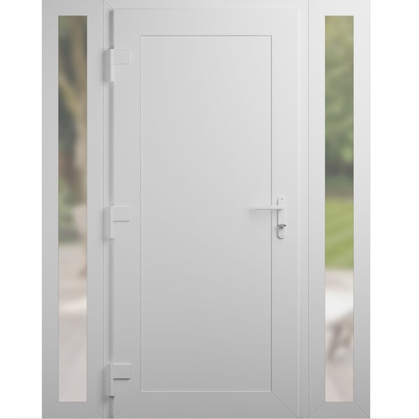 Vdomdoors Front Exterior Prehung Metal-Plastic Door, Manux 8111 White Silk, 2 Side Sidelite Transoms, Office MANUX8111EXD-WS-W14+36+14xH80-RH - main