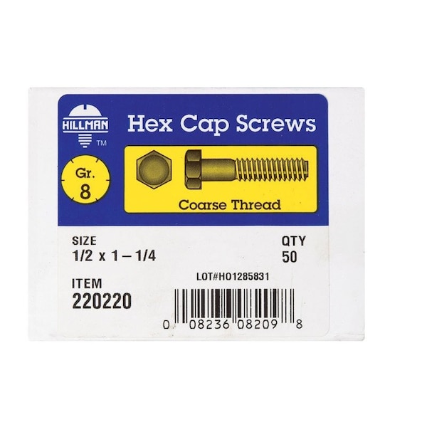 Hillman 1/2 in. D X 1-1/4 in. L Heat Treated Steel Hex Head Cap Screw, 50PK 220220 - main