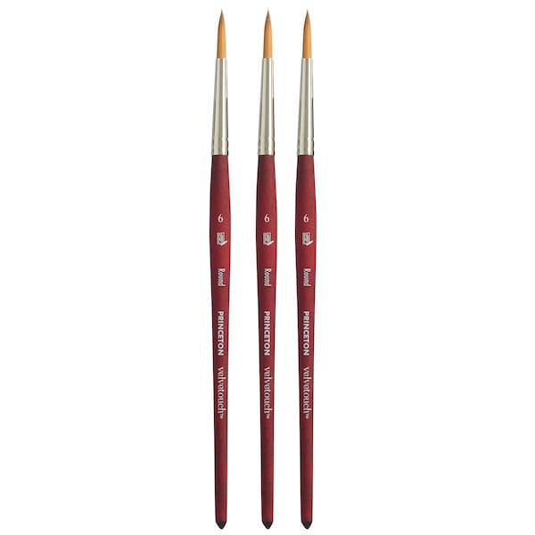 Princeton Velvetouch Round Brush, Synthetic Bristles, Short Handle Mixed Media Paintbrush, Size 6, 3PK P3950R6 - main