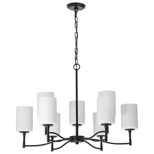 Nuvo Liam, 9 Light Chandelier, Matte Black, White Opal Glass 60/8219 - main