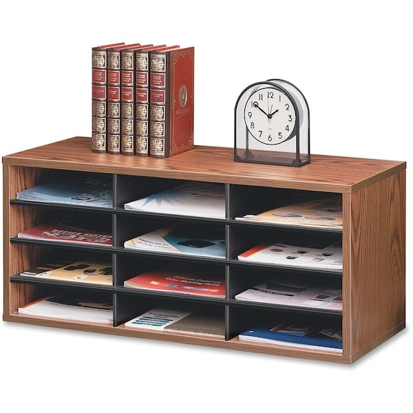 Fellowes 12-Section Compartment Sorter, Melamine Laminated, Medium Oak 25400 - main