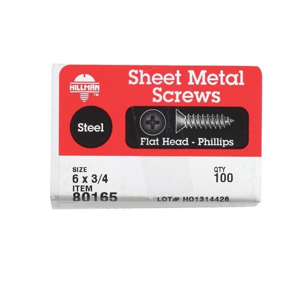 Hillman Sheet Metal Screw, Flat Head Phillips Drive, 100 PK 80165 - main