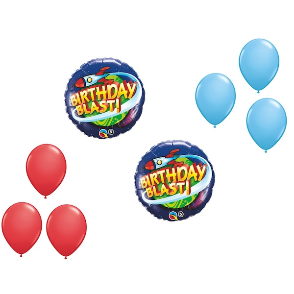Loonballoon Space, Alien, Rocket Theme Balloon Set, 2x Standard 8in. BIRTHDAY BLAST ROCKET Balloons 29564-Q-P - main