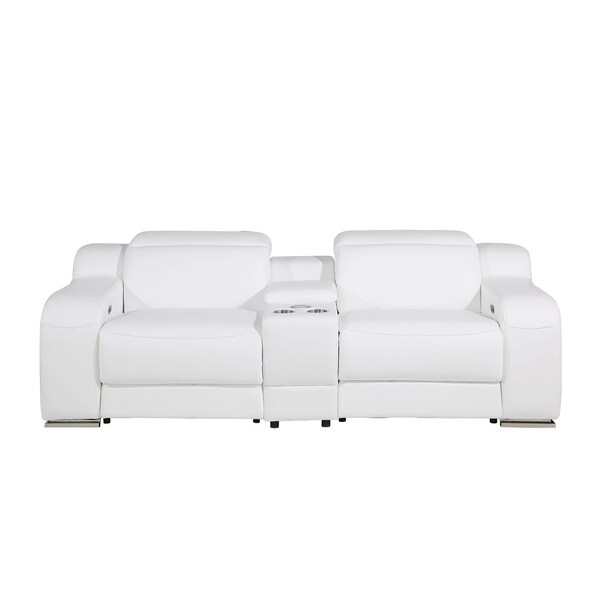 Homeroots 89in White and Silver Italian Leather Power Reclining Loveseat With Storage 633754 - main
