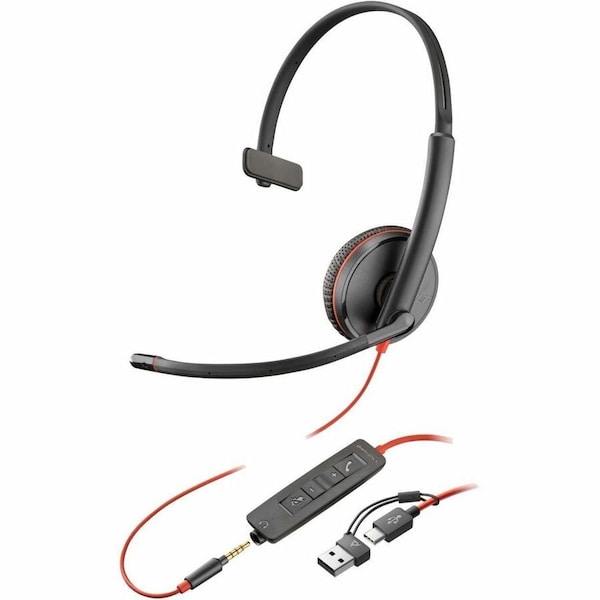 Hp Poly Blackwire 3215 Monaural USB-C Headset +3.5mm Plug +USB-C/A Adapter (Bulk) 8X227A6 - main