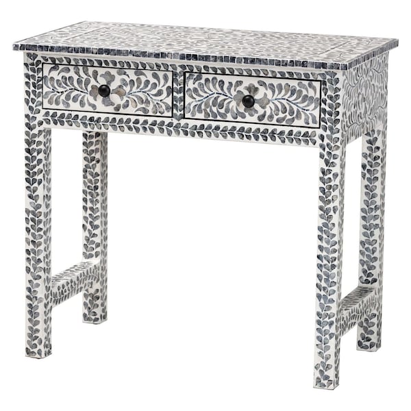 Bali & Pari Diata Coastal Black and White Mother of Pearl Capiz Shell 2-Drawer Console Table 252-13981-ZORO - main