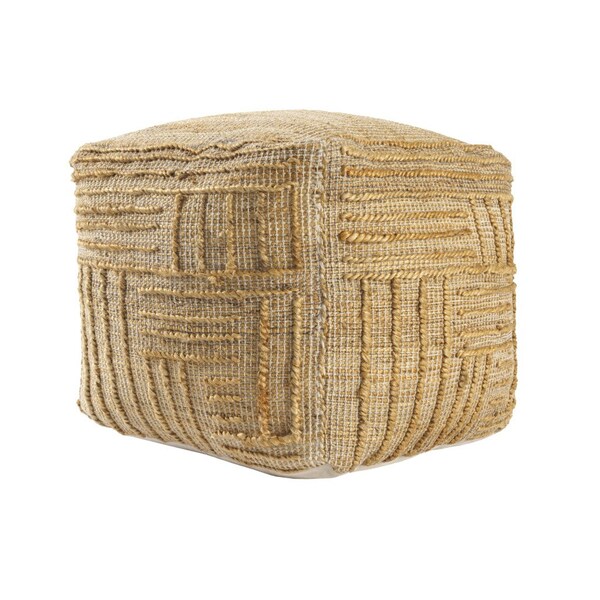 Homeroots 18" Natural Jute Blend Cube Striped Pouf Ottoman 551561 - main